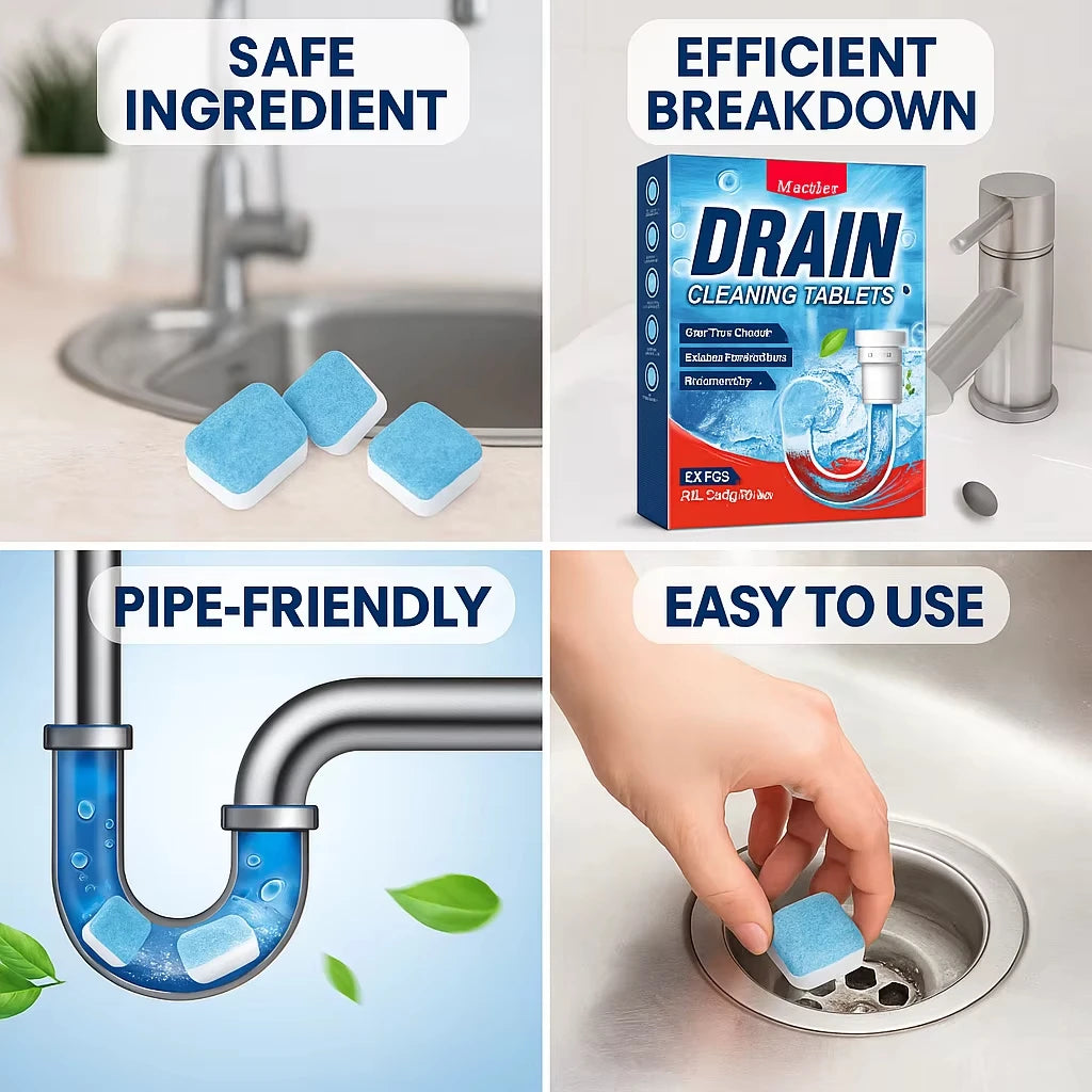 Drain Cleaning Tablets Sink Unblocking Tablets Drain Unblocking Tablets Suitable for All Sink Types 15g Each Safe for Pipes