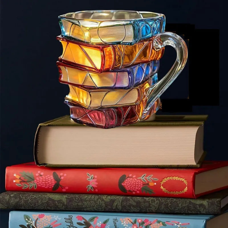 3D Painted Stacked Books Shaped Mug