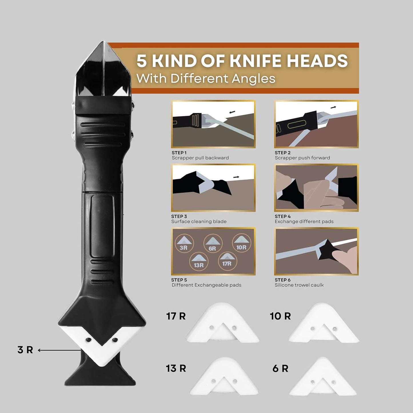 5-in-1 Silicone Caulk Tool-Multi-Function Caulking and Caulk Remover Tool Kit