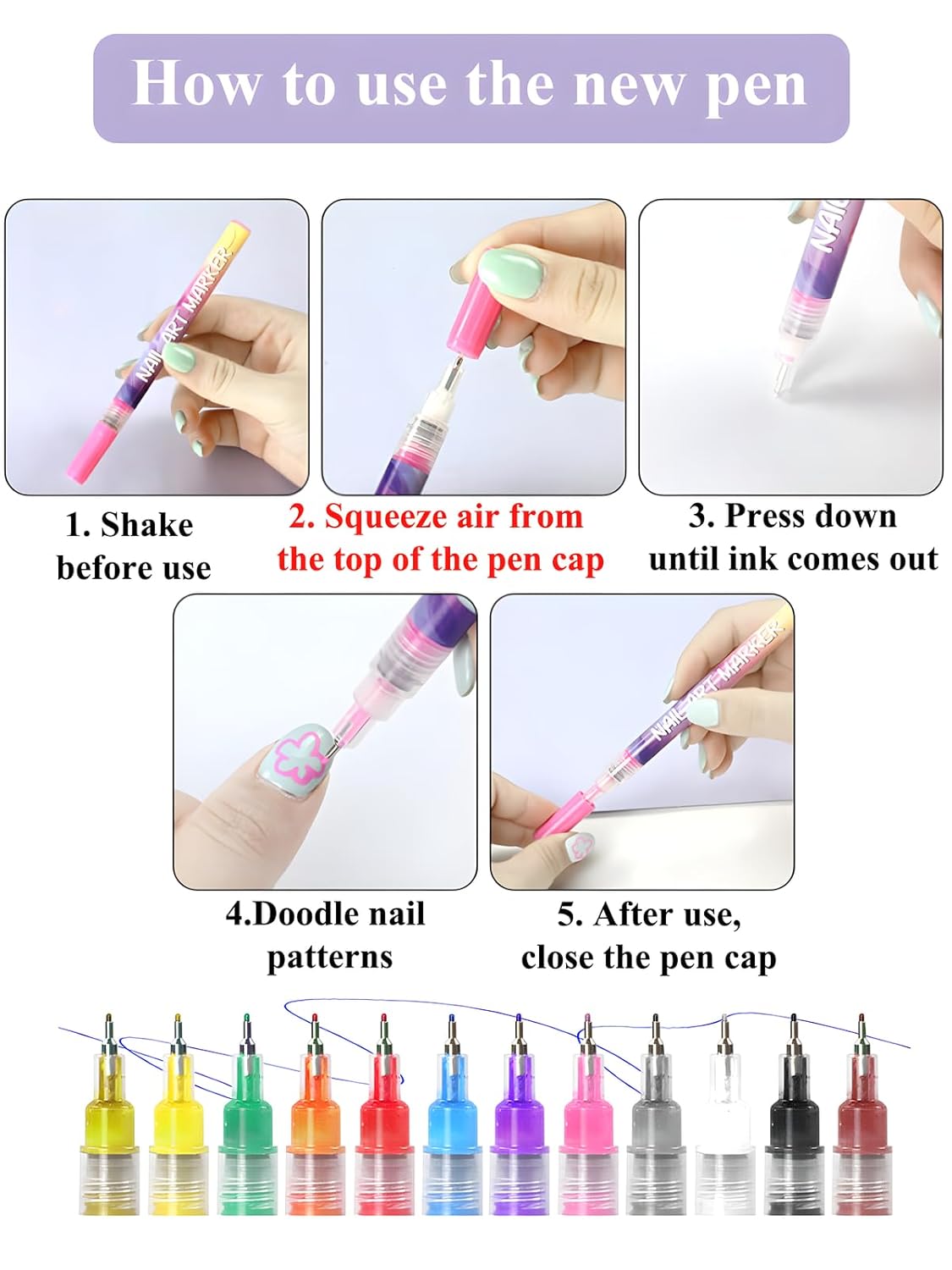 3D Nail Art Pens with Fine Tips