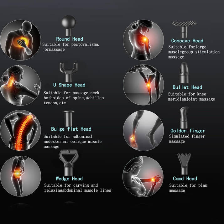 Massage Gun for Deep Tissue Pain Relief – 20 Speeds, 8 Heads, Matte Black