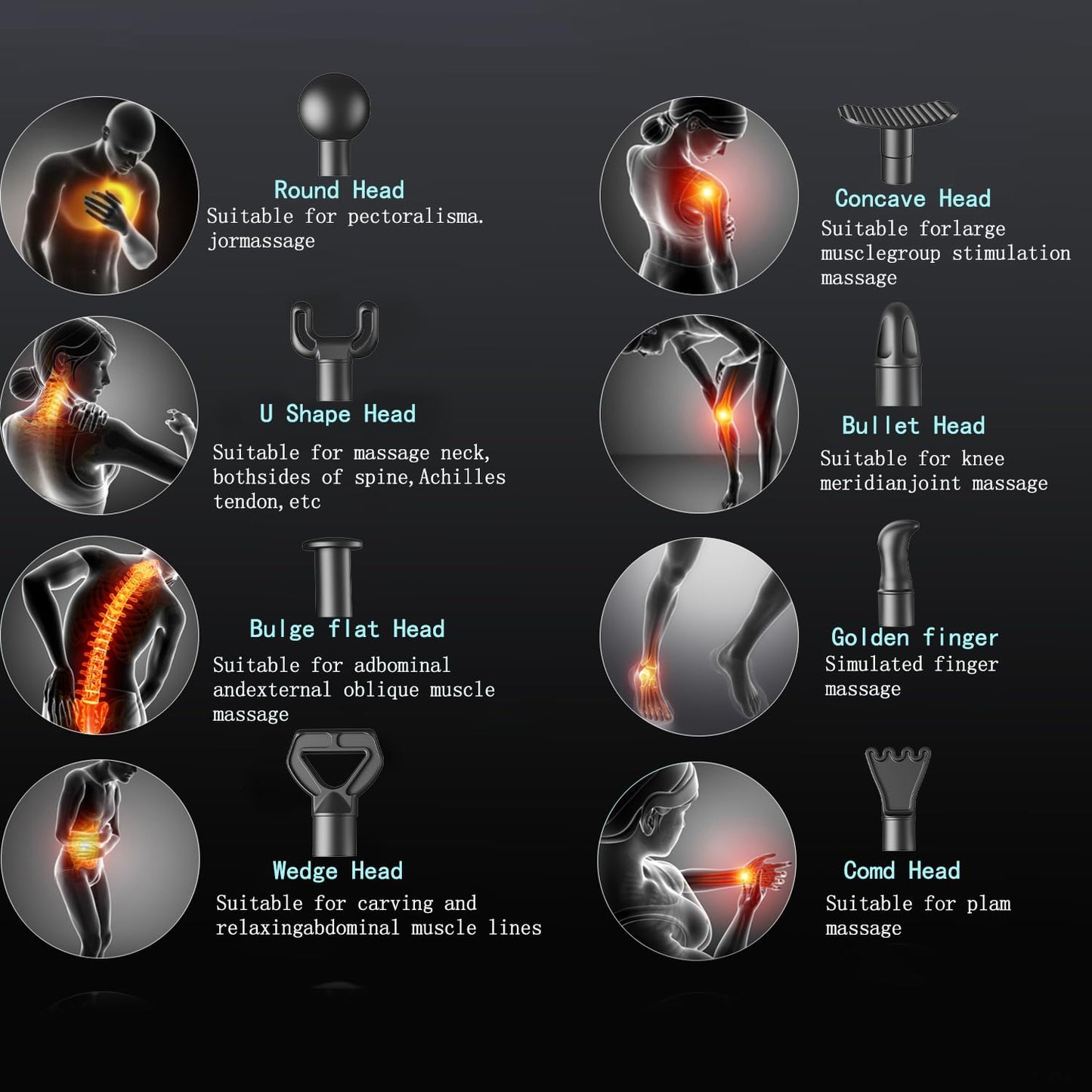 Massage Gun for Deep Tissue Pain Relief – 20 Speeds, 8 Heads, Matte Black