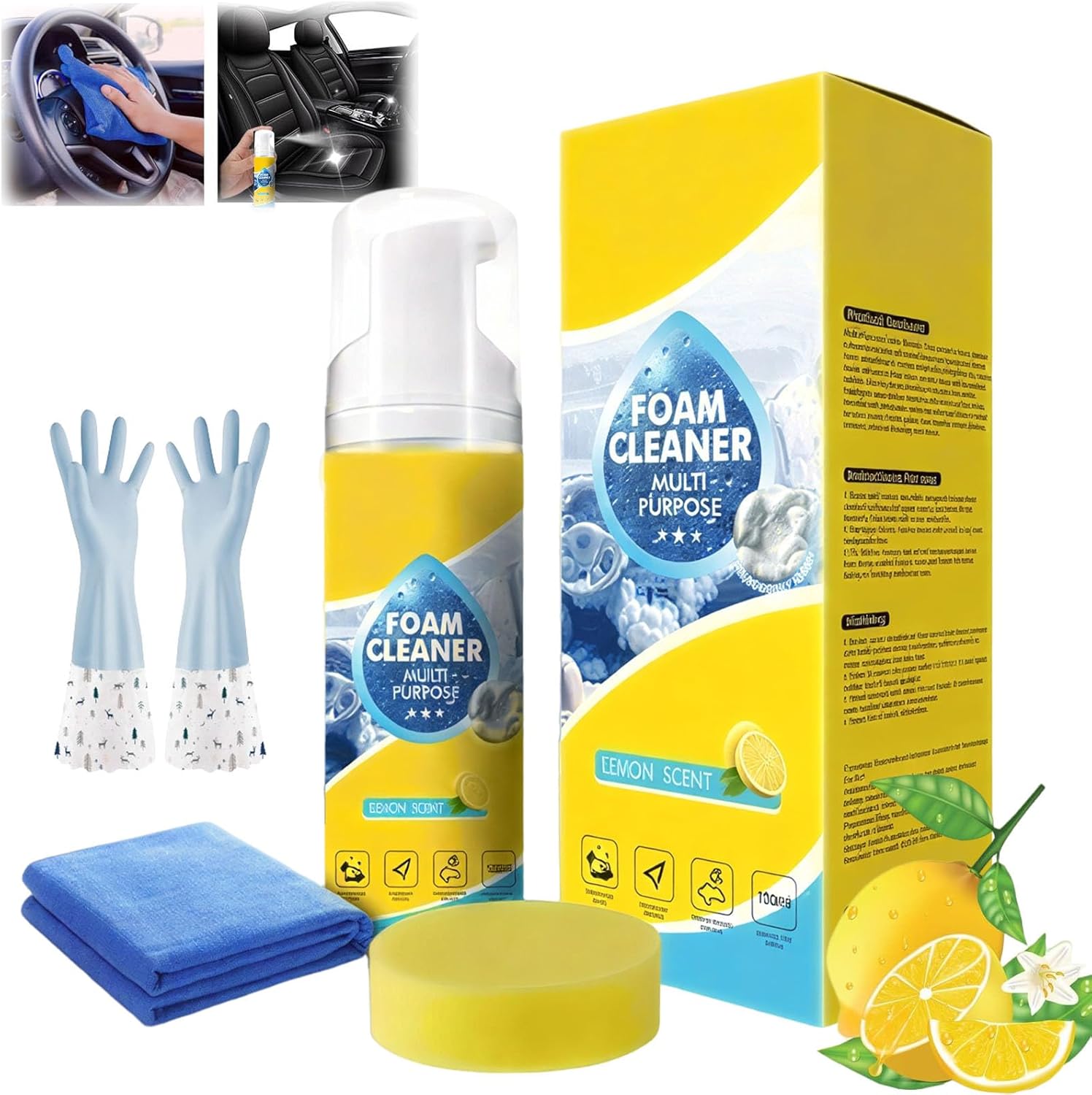 Powerful & Multipurpose Car Interior Foam Cleaner, All-Purpose Rinse-Free Foam Cleaner Spray, Multifunctional Car Interior Cleaner, Foam Cleaner All Purpose for Car, Kitchen, Bathroom (1Set)