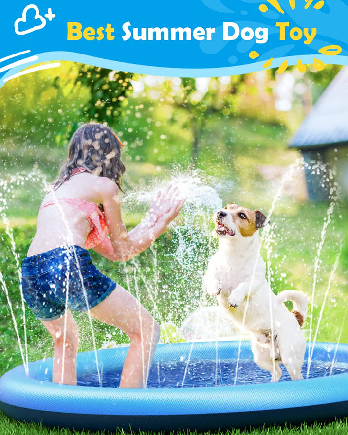 Summer Splash Pad for Dogs & Kids - Anti-Slip Dog Pool for Large Dogs, 0.58 mm Thickened Durable Outdoor Water Play Mat, Summer Sprinkler Toy for Backyard (Blue)
