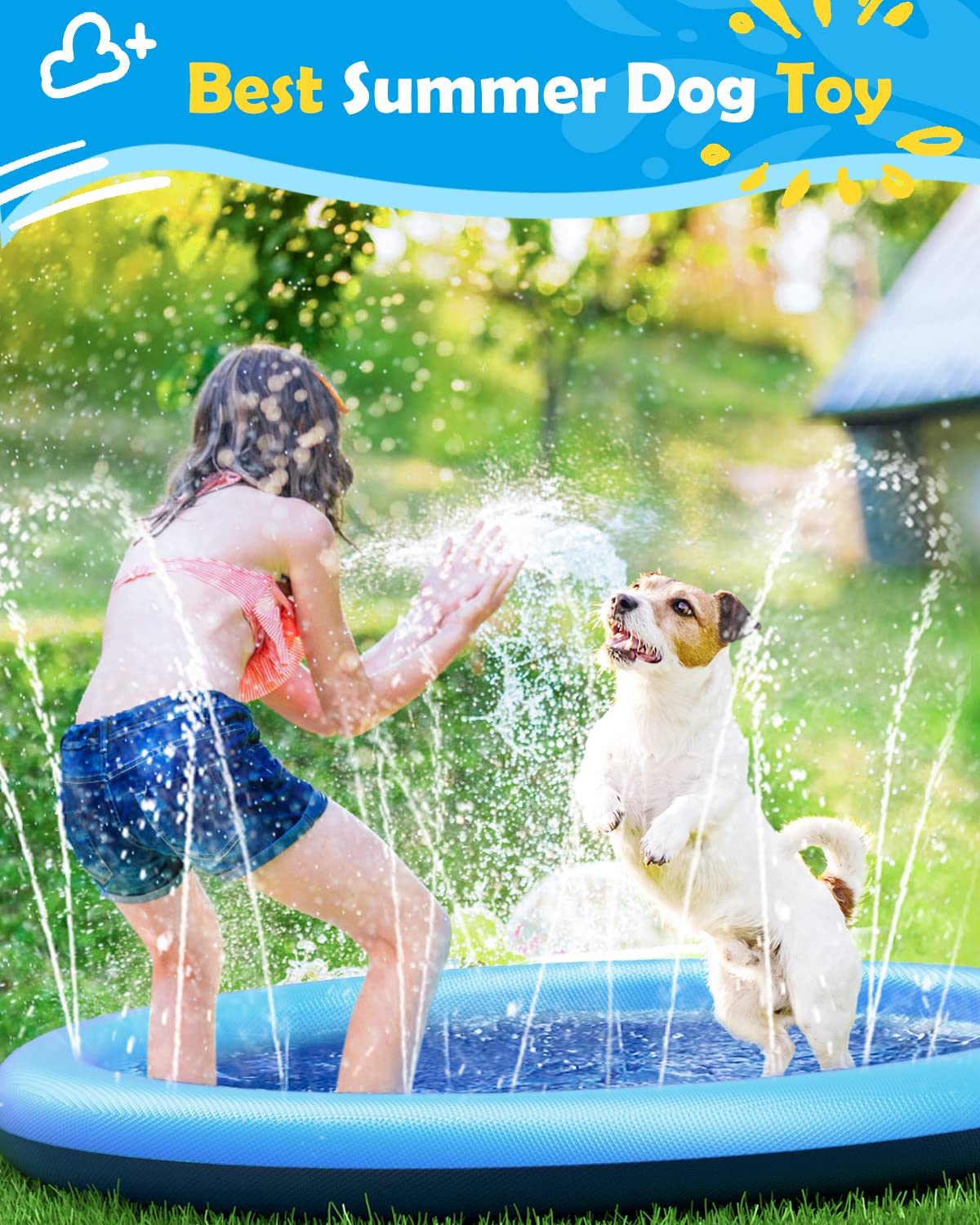 Summer Splash Pad for Dogs & Kids - Anti-Slip Dog Pool for Large Dogs, 0.58 mm Thickened Durable Outdoor Water Play Mat, Summer Sprinkler Toy for Backyard (Blue)