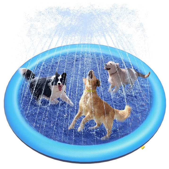 Summer Splash Pad for Dogs & Kids - Anti-Slip Dog Pool for Large Dogs, 0.58 mm Thickened Durable Outdoor Water Play Mat, Summer Sprinkler Toy for Backyard (Blue)