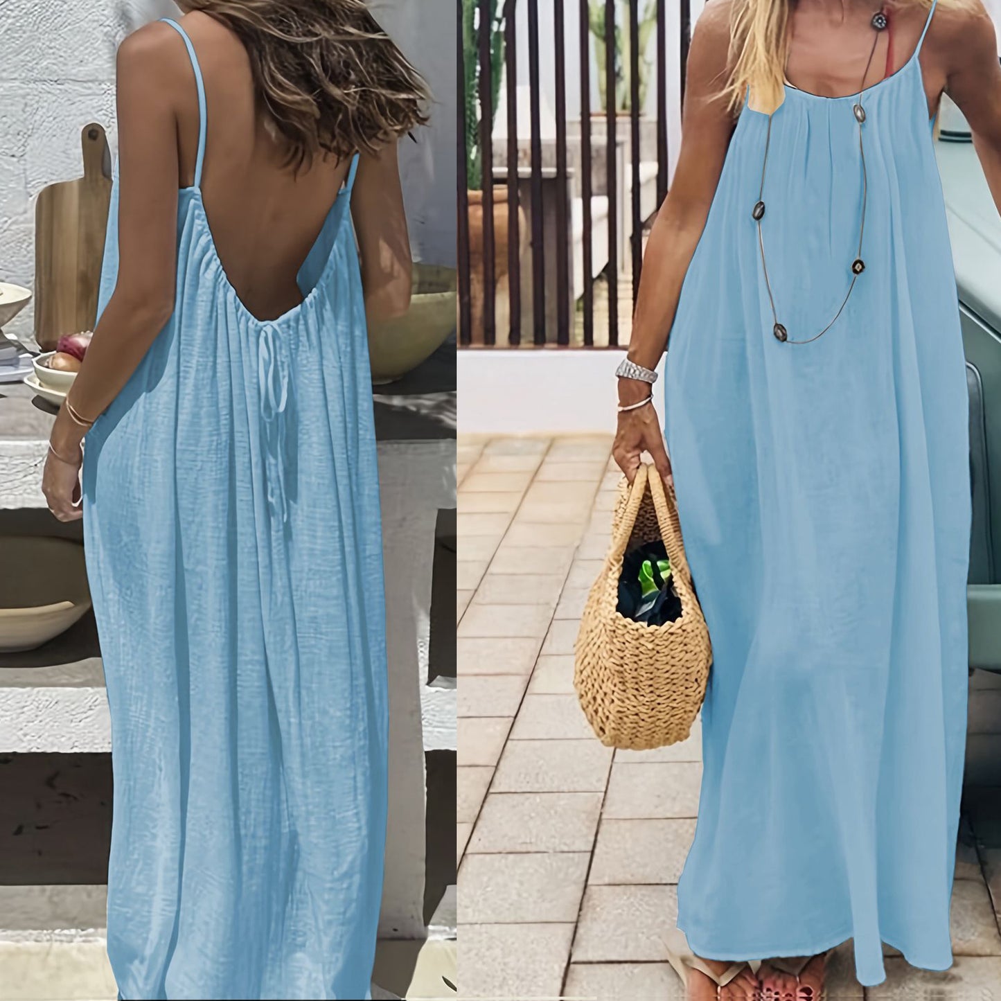 Womens Summer Casual Sleeveless Backless Cami Sundress 2026 Vacation House Dress