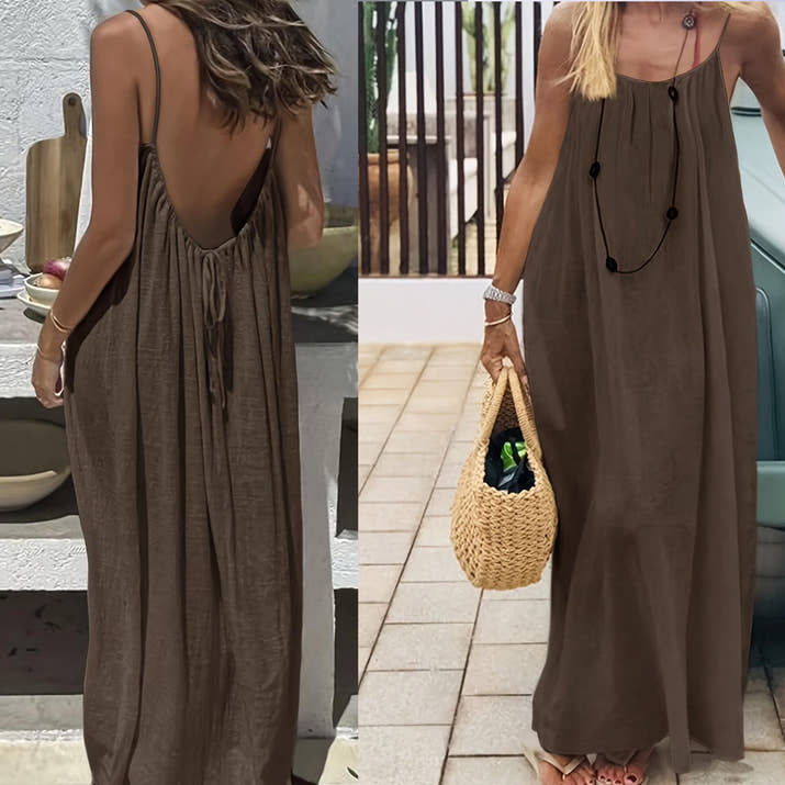 Womens Summer Casual Sleeveless Backless Cami Sundress 2026 Vacation House Dress