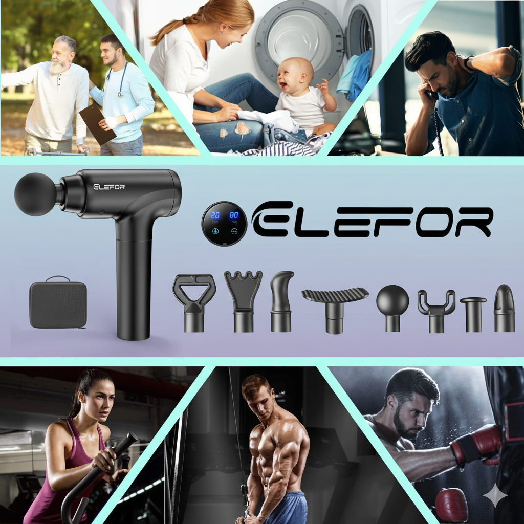 Massage Gun for Deep Tissue Pain Relief – 20 Speeds, 8 Heads, Matte Black