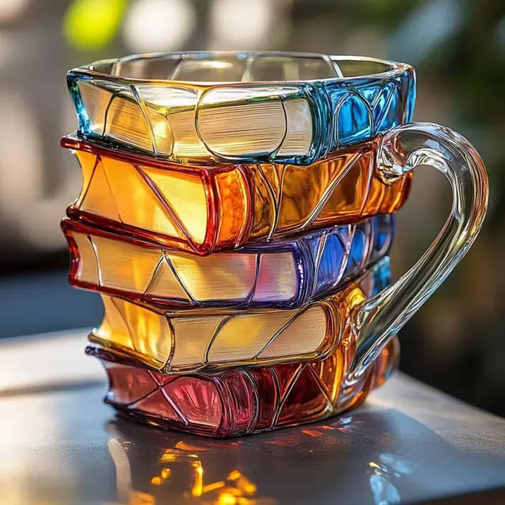 3D Painted Stacked Books Shaped Mug