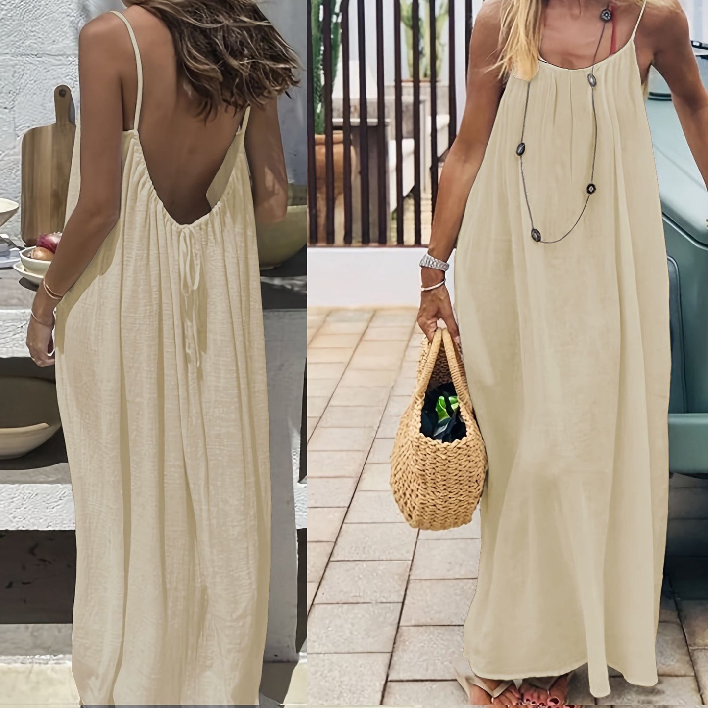 Womens Summer Casual Sleeveless Backless Cami Sundress 2026 Vacation House Dress