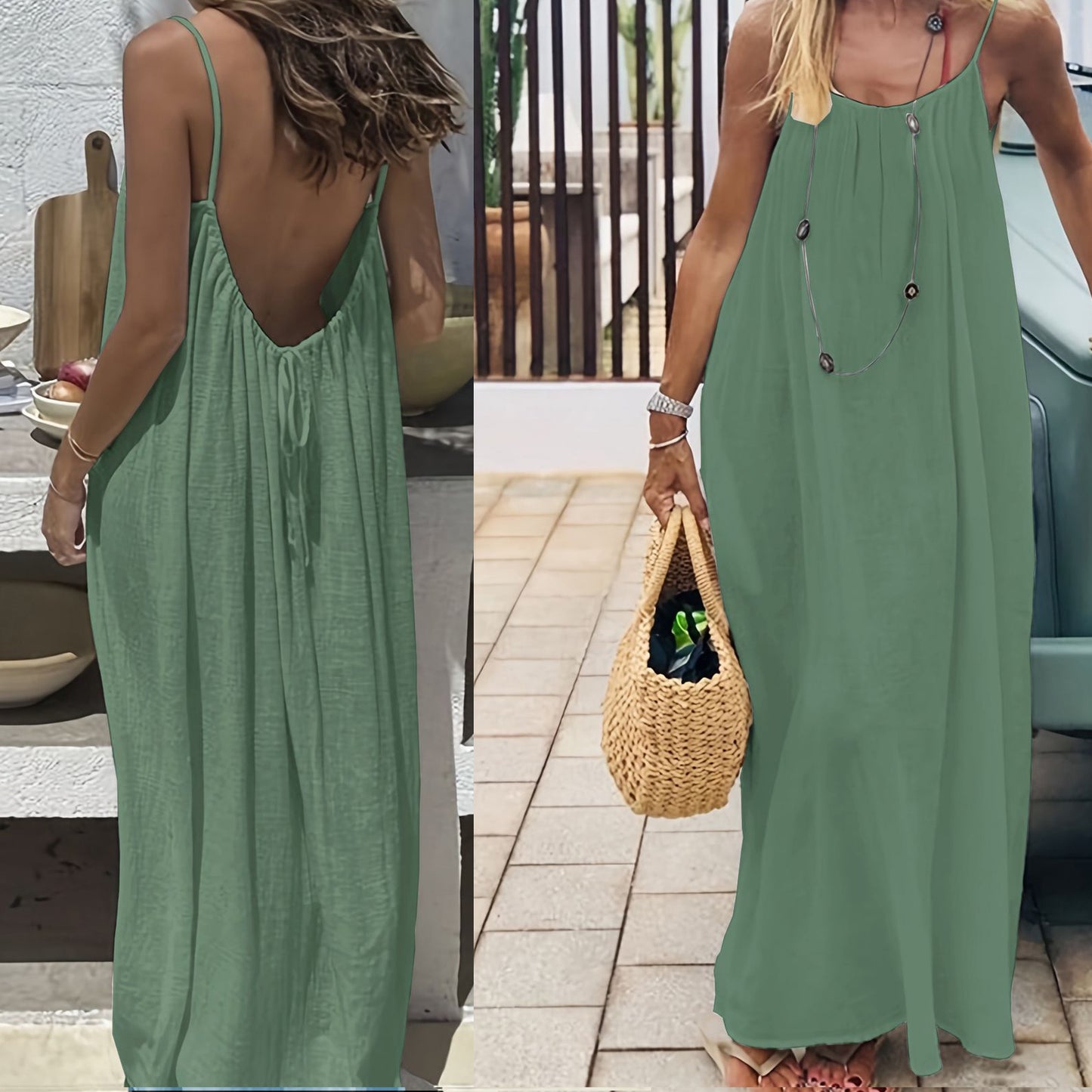 Womens Summer Casual Sleeveless Backless Cami Sundress 2026 Vacation House Dress
