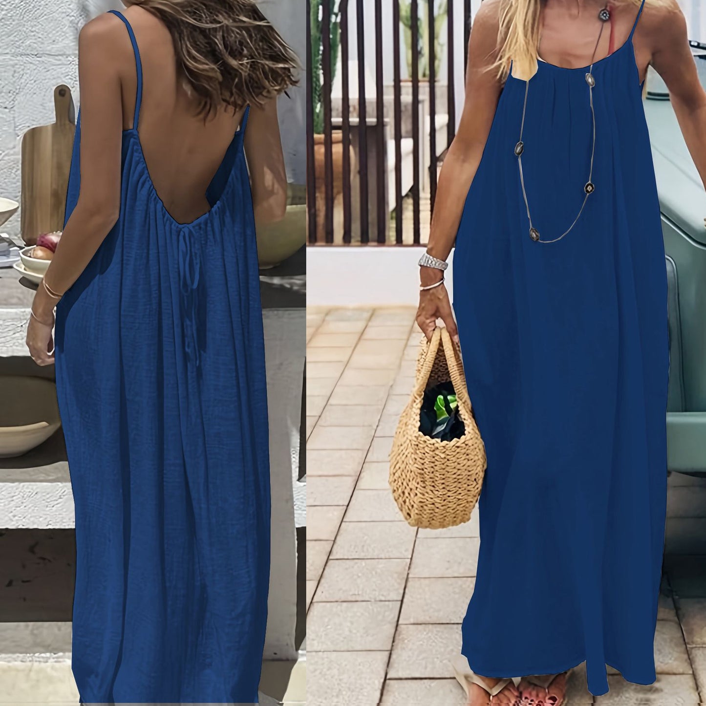 Womens Summer Casual Sleeveless Backless Cami Sundress 2026 Vacation House Dress