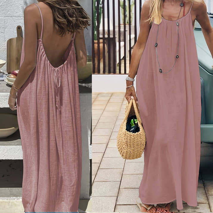 Womens Summer Casual Sleeveless Backless Cami Sundress 2026 Vacation House Dress