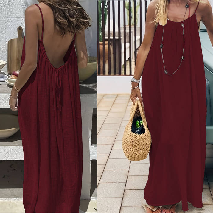 Womens Summer Casual Sleeveless Backless Cami Sundress 2026 Vacation House Dress