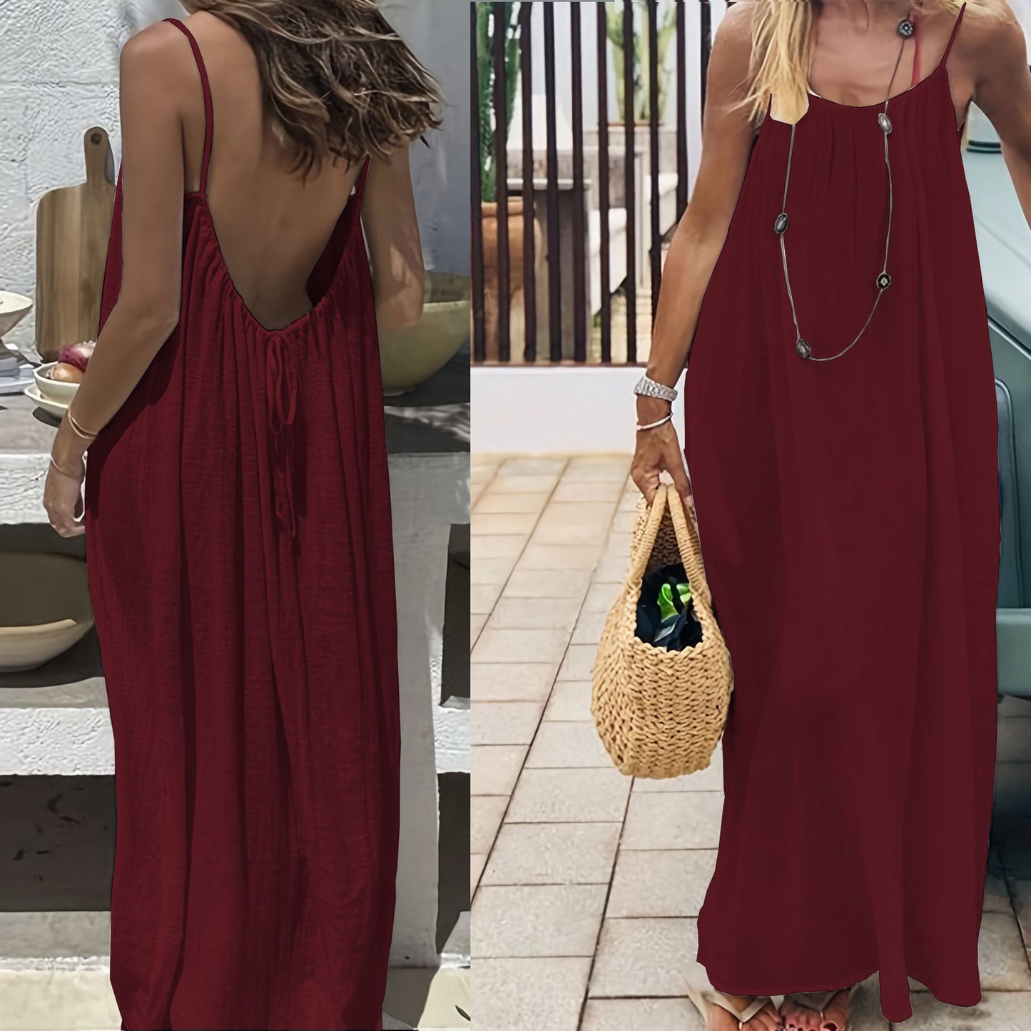 Womens Summer Casual Sleeveless Backless Cami Sundress 2026 Vacation House Dress